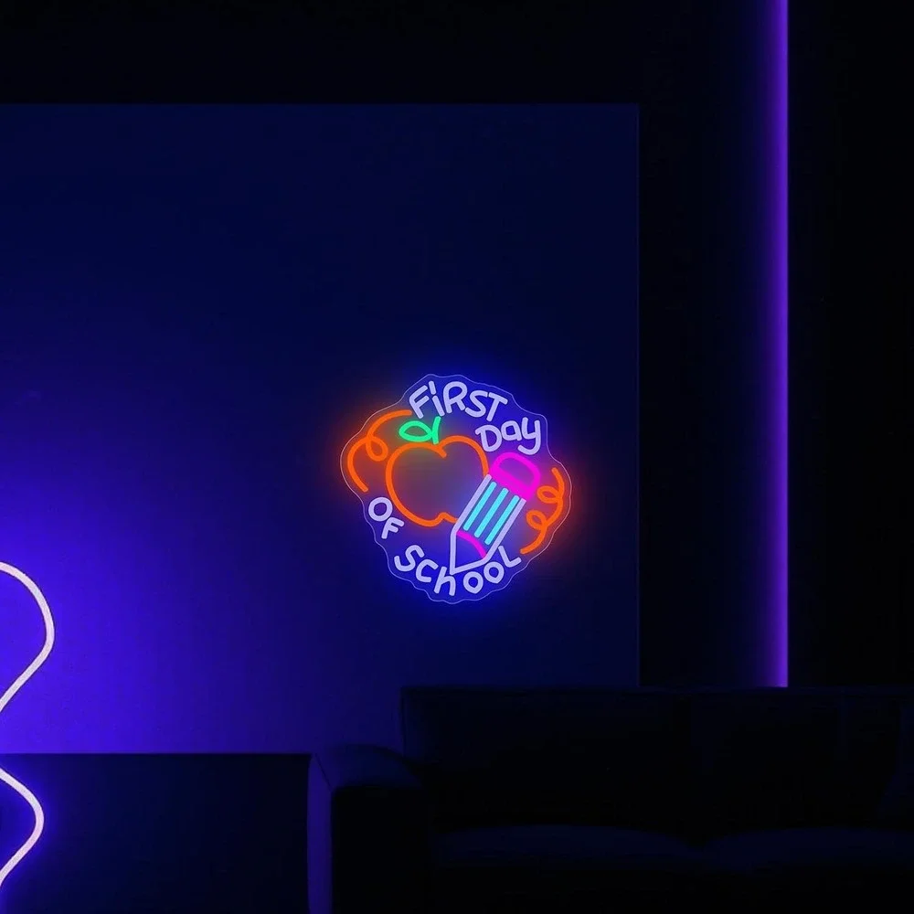 AUGELRE First Day of School Neon Light USB Dimmable LED Sign Wall Decor